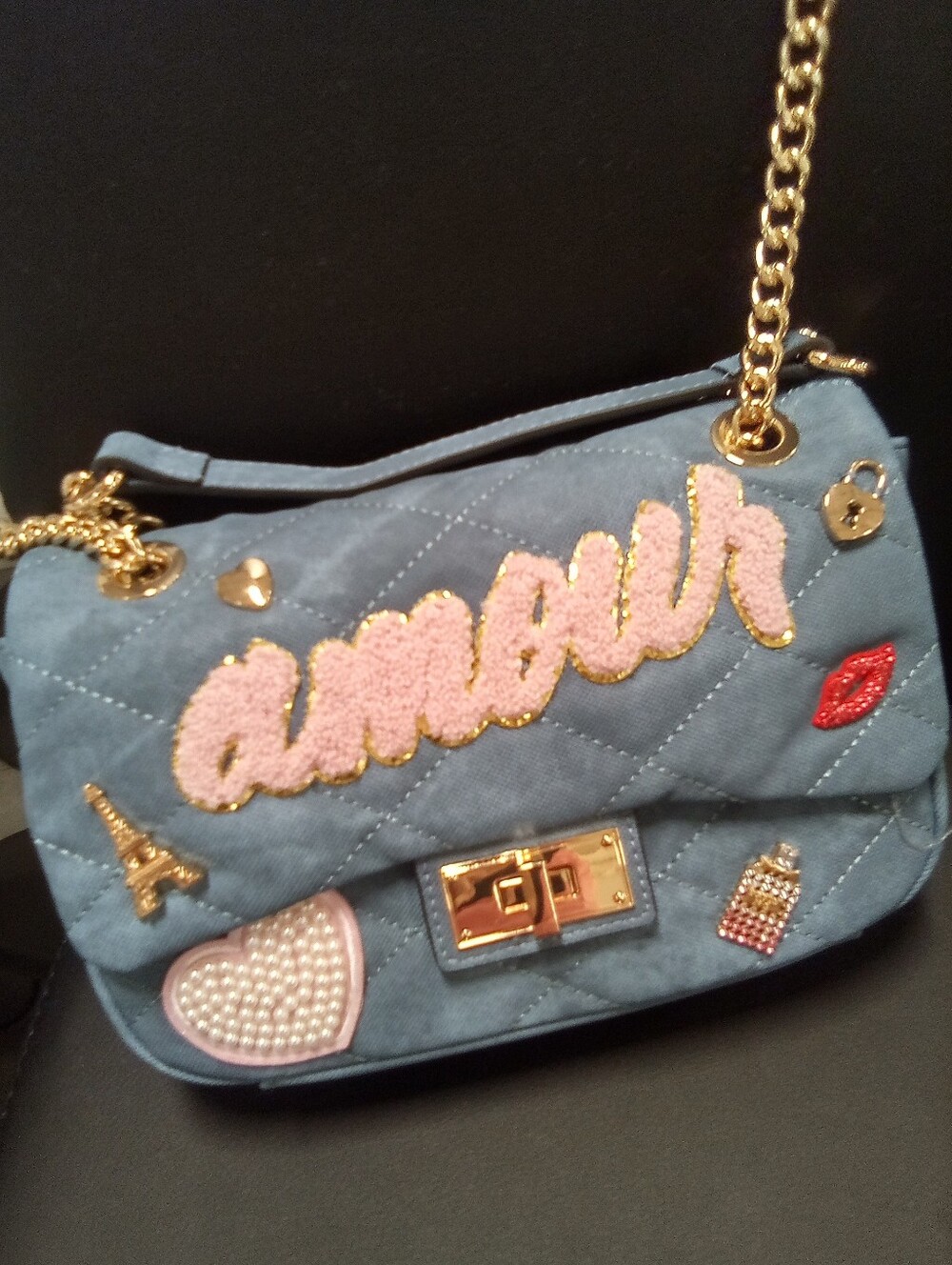 Aldo Blue Denim Quilted Crossbody Purse